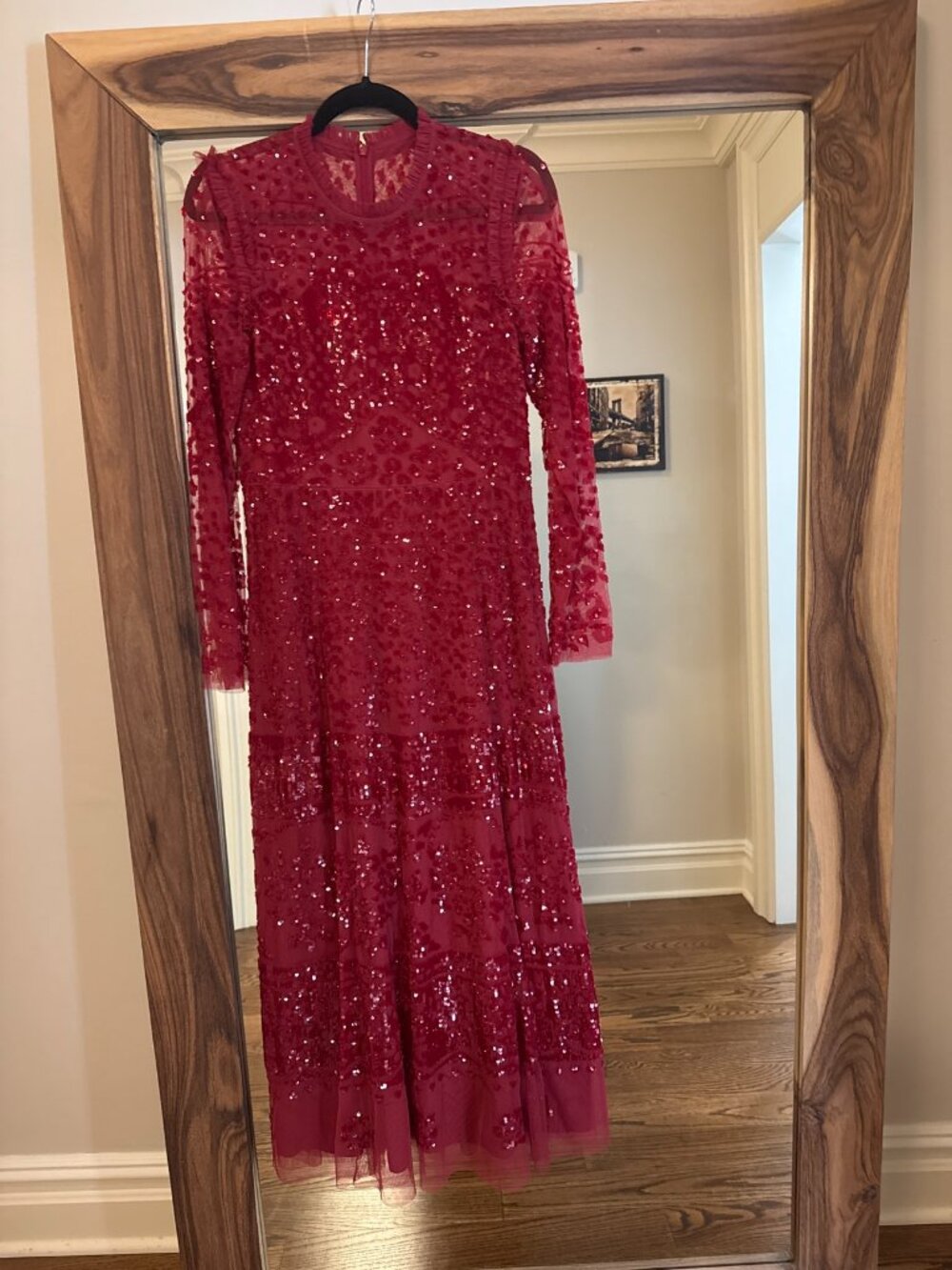 Needle & Thread Cherry Red Sequin Dress Long Sleeve Size 8 NWT